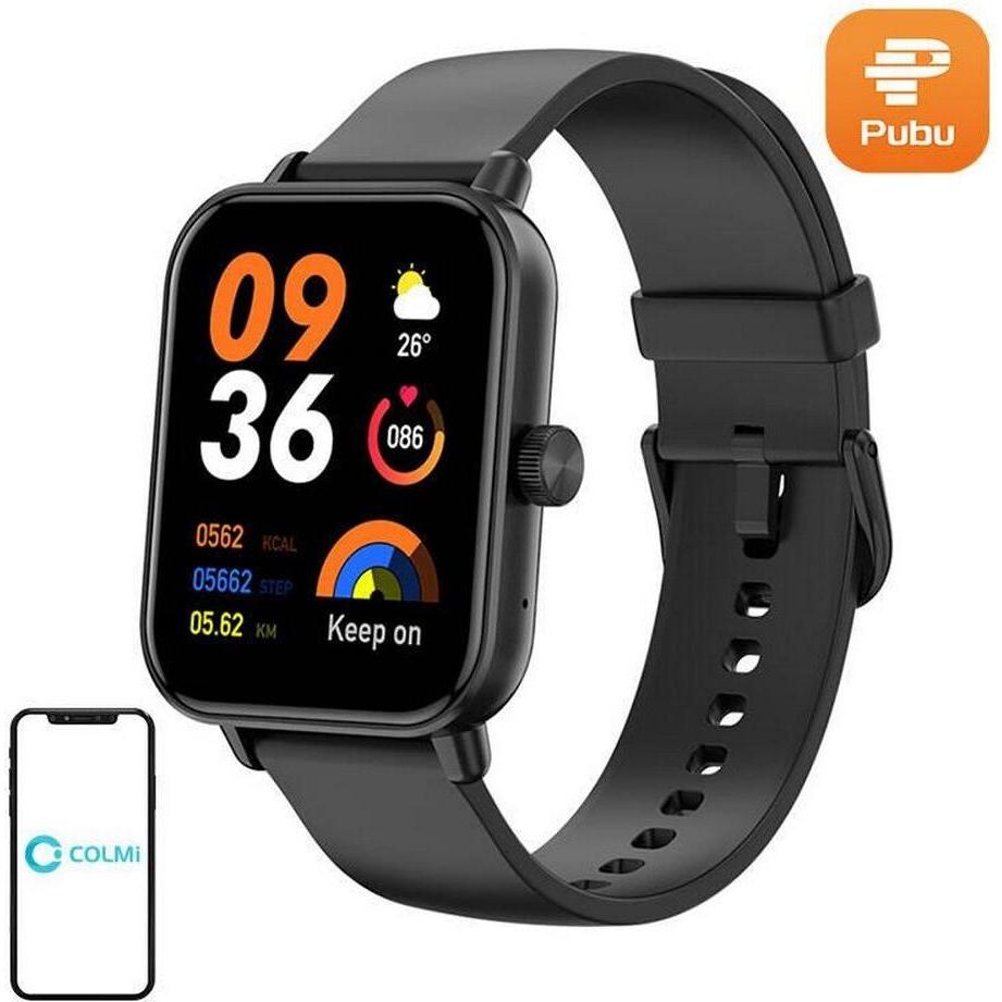 Colmi P81 Smartwatch, 1,9 Zoll HD-Display, Gesundheitsüberwachung (Herzfrequenz, Blutdruck, SpO2), Bluetooth-Anruffunktion, wasserdicht IP68, Schwarz