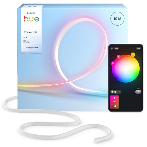 Philips Hue Essential 10-Meter-LED-Flex-Lightstrip, RGBIC, flexible Innenbeleuchtung mit App- und Sprachsteuerung, kompatibel mit Alexa, Google Assistant und Apple Home