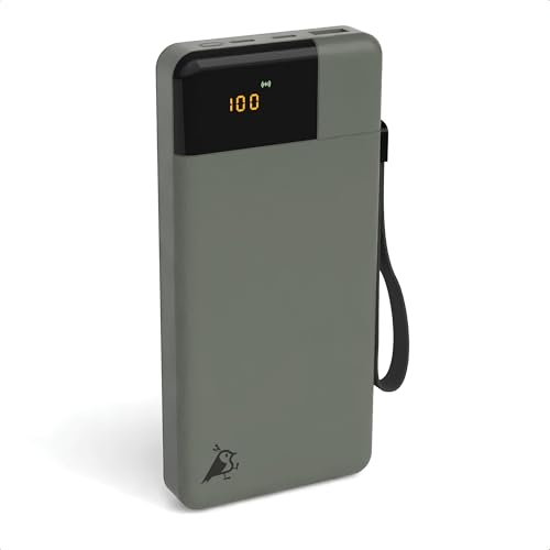 Aqiila Powerbank 20000mAh, 20W, LCD-Display, 2X USB-C, 1x USB-A, tragbares Ladegerät, Pass-Through-Laden, leicht & kompakt, Soft-Touch-Oberfläche, Powerbird moosgrün