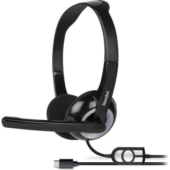 Hamlet HHEADMUS-C, Wired USB-C Headset mit verstellbarem Mikrofon und Lautstärkeregler, Schwarz