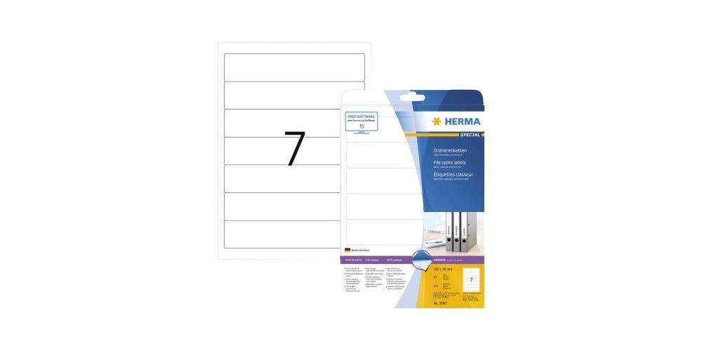 HERMA Aktenordner Ordnerrückenetikett Special Format des Schildes: schmal/kurz Maße: 38 x 192 mm (B x H), weiß