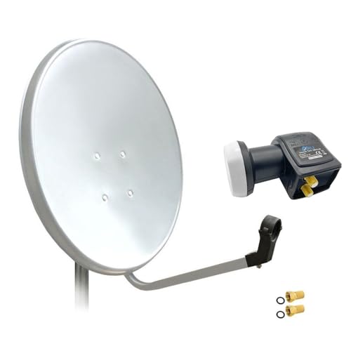 ARLI 60cm HD Sat Anlage Twin LNB + 2 F-Stecker Weiss UHD 4K, Stahlantenne mit extrem kälte- und hitzebeständigem Material