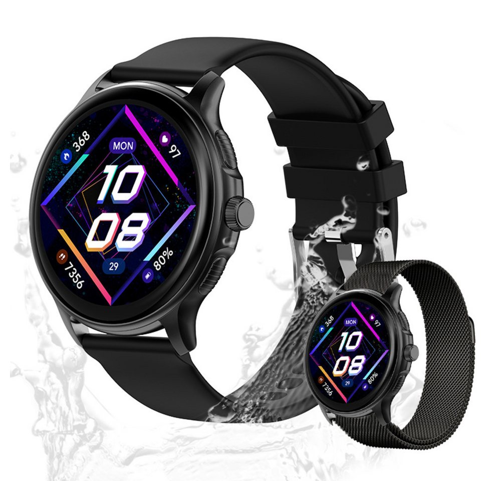 Valdus IP68 Wasserdicht Fitness-Tracker Smartwatch (1.43 Zoll, Andriod iOS) in Schwarz, mit SPO2 Herzfrequenzsensor & Schrittzähler 123 Sportmodi GPS-Tracking