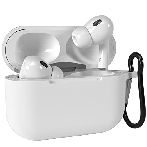 EAZY CASE - Schutzhülle für AirPods Pro 2 Hülle Schwarz Silikon Case Stoßfest mit Karabiner geeignet als Schlüsselanhänger Antikratz Etui rutschfeste Silikonhülle für Airpod Pro 2. Generation in Weiß