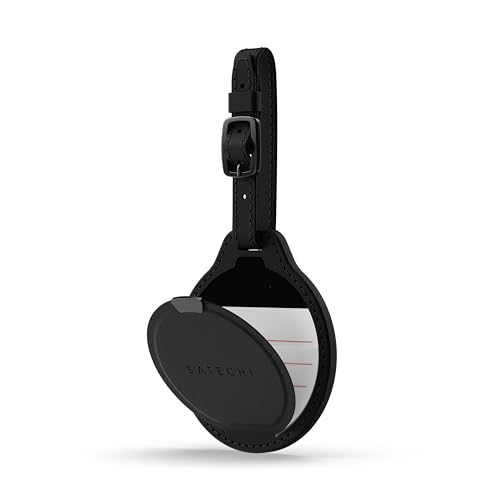 Satechi Vegan-Leather FindAll Luggage Tag, Bluetooth-Tracker mit kabellosem Laden, Schwarz