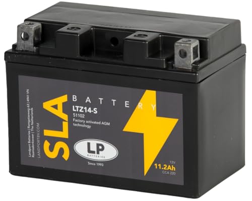 Landport AGM SLA 12V 11,2Ah Motorradbatterie MS LTZ14-S, wartungsfrei, hohe Kaltstartleistung, flexibel installierbar
