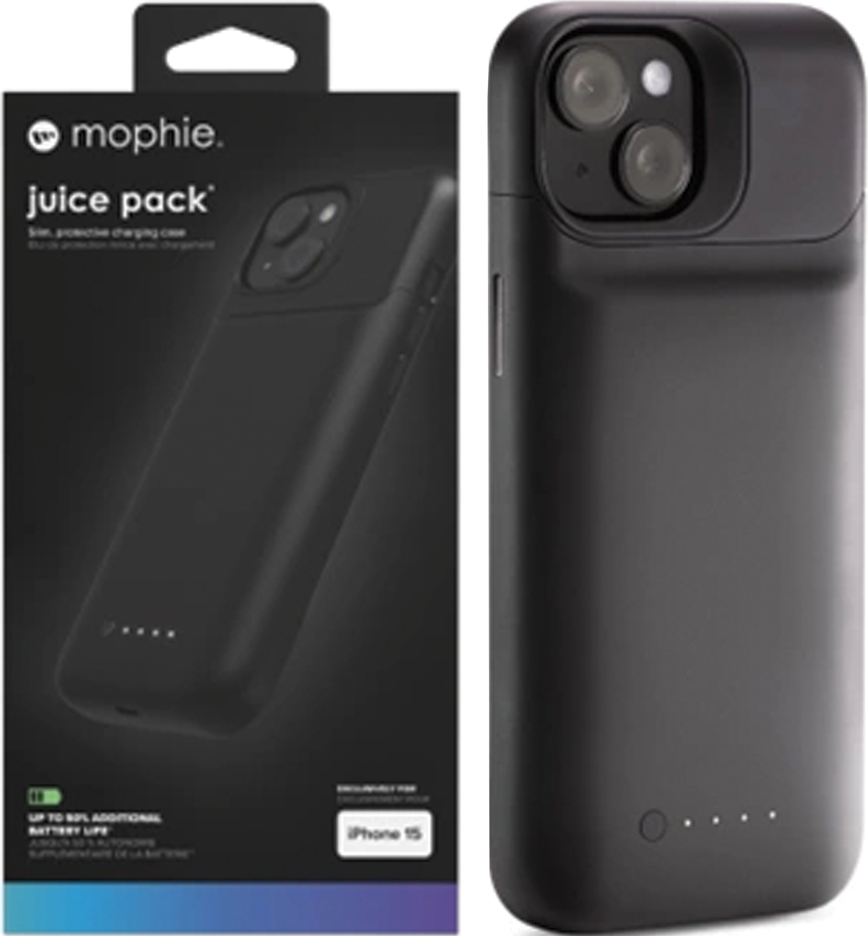 ZAGG Mophie Juice Pack Hülle für iPhone 15, integrierte 2400 mAh Powerbank, schwarz