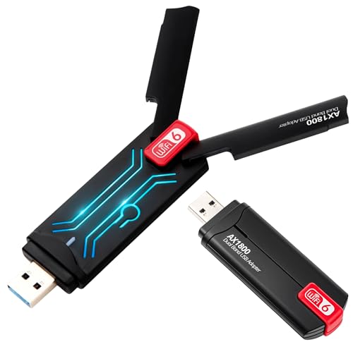 Reagle USB-A WiFi 6 Adapter AX1800 Mbps, Dual-Band 2,4GHz/5GHz, MU-MIMO Technologie, 2x 5dBi Antennen, Kompatibel mit Windows 7/8/10/11, Plug & Play, Schwarz
