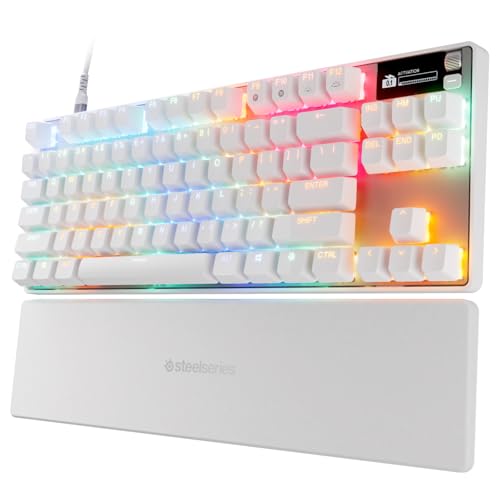 SteelSeries Apex Pro TKL Gen 3 Weiß, HyperMagnetic Gaming-Tastatur mit OmniPoint 3.0 Switches, anpassbarem Ansprechverhalten, Rapid Trigger, OLED-Display, PBT-Keycaps, USB-C, US QWERTY
