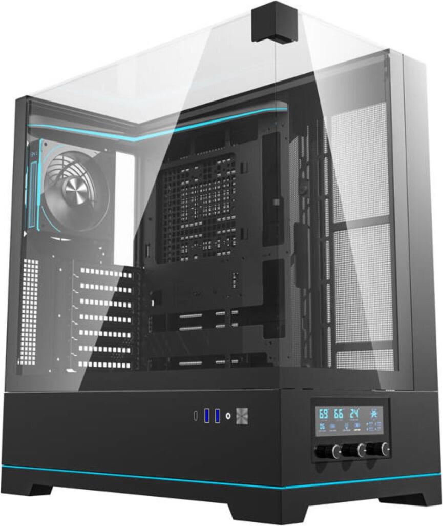 darkflash DY450 PRO Big Tower PC-Gehäuse Schwarz, ATX mit ARGB-Beleuchtung, digitaler Lüftersteuerung und Platz für bis zu 7 Lüfter