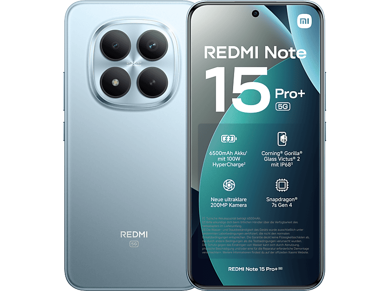 XIAOMI REDMI Note 15 Pro+ 5G, Smartphone mit 256 GB Speicher, Dual SIM, Glacier Blue