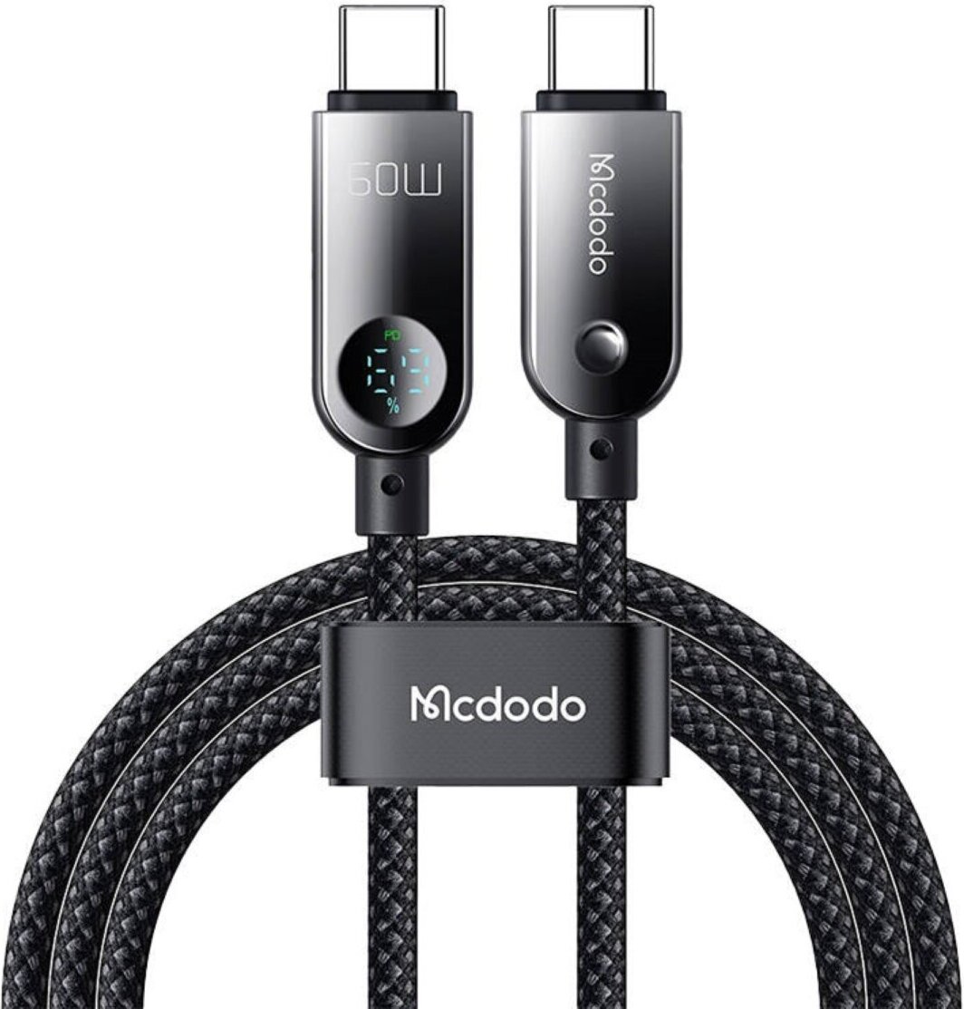 MCDODO CA-4780 USB-C auf USB-C 60W Datenkabel, 1,2m, schwarz mit LED-Anzeige und Hochgeschwindigkeits-Datenübertragung