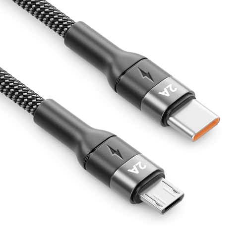 deleyCON 0,5m Micro USB Kabel, USB-C auf Micro-USB, geflochtenes Nylon, 5V/2A, USB 2.0, kompatibel mit Smartphones, Tablets, PS4 Controllern, Kameras, Navi