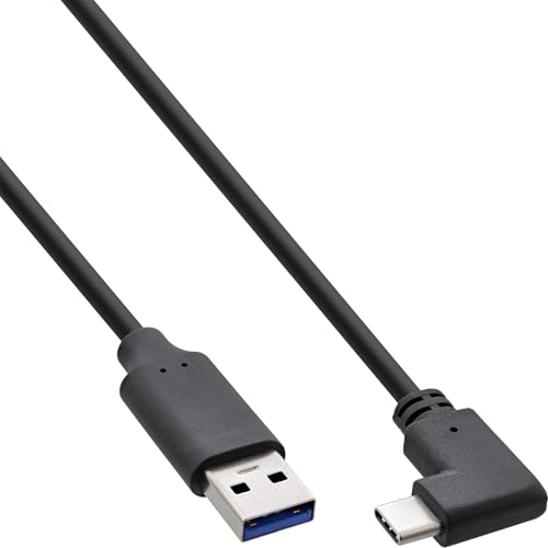 InLine USB-C auf USB-A Kabel, gewinkelt, USB 3.2 Gen.2, 10Gb/s, 3A, 1m, schwarz, 35711W
