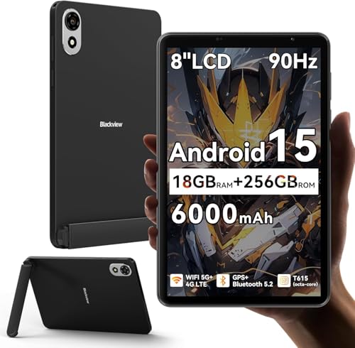 Blackview ZENO 1, 8″ HD Tablet mit 90 Hz Display, 12 GB RAM, 64 GB (erweiterbar bis 2 TB), 6000 mAh Akku, 8+8MP Kamera, GPS, Wi-Fi & 4G, Dual SIM, Felsenschwarz