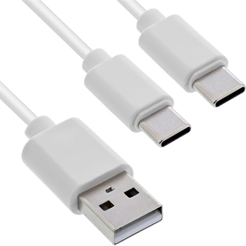 InLine 2in1 Y-Ladekabel, USB-A auf 2x USB-C, 25W Ladeleistung, kompaktes Doppel-Ladekabel, weiß, 2m