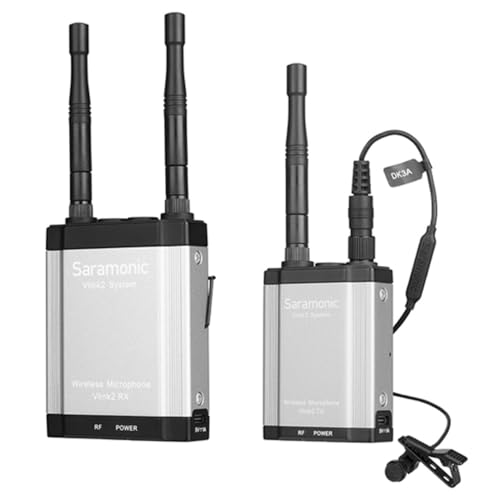 Saramonic Vlink2 Kit 1 Kabelloses 2,4 GHz Lavalier-Mikrofonsystem mit IFB Talkback, Zweikanal-Kamera-Mount-Empfänger, DK3 Lav, wasser-/schlagfestes Hartschalenkoffer - Profi-Sender/Empfänger-Set in Schwarz