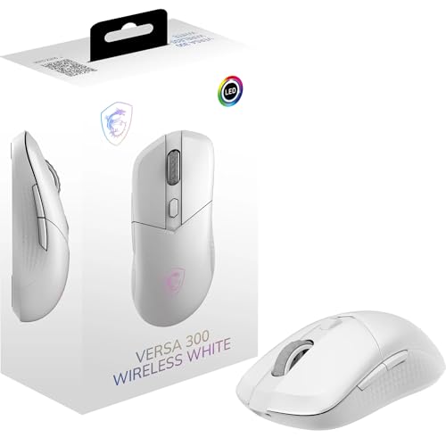 MSI VERSA 300 WIRELESS WHITE Gaming-Maus – 8000 DPI, symmetrisch, 50 Stunden Akkulaufzeit, RGB-Beleuchtung, 60 g, kabelgebunden/kabellos