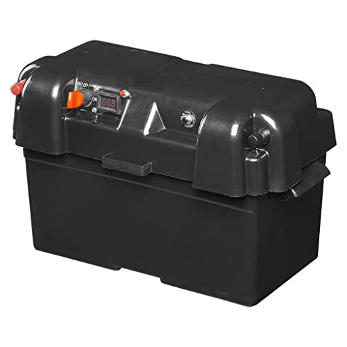 ProPlus Batterien Box, Batteriekasten mit USB Steckdose, 1x 12V und 2x USB-Anschlüsse, mit Voltmeter, Maße 35x18x20cm, säurebeständig