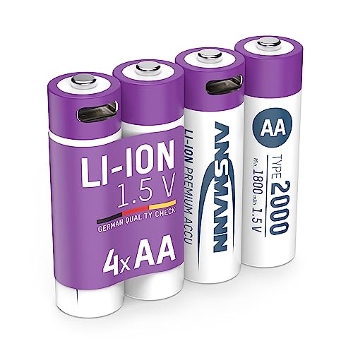 ANSMANN 4X Mignon AA Akkus Li-Ion mit USB Typ-C Anschluss, wiederaufladbar über USB-C/Hohe Leistung von 1,5 Volt & 2000 mAh/Geeignet für Fernbedienung, Controller, Lampen, Spielzeug, Funkgeräte - Preisvergleich