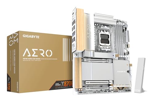 Gigabyte X870E Aero X3D Wood, ATX Mainboard für AMD AM5, 4x DDR5, 4x SATA, 4x M.2, 8x USB 3.2, weiß