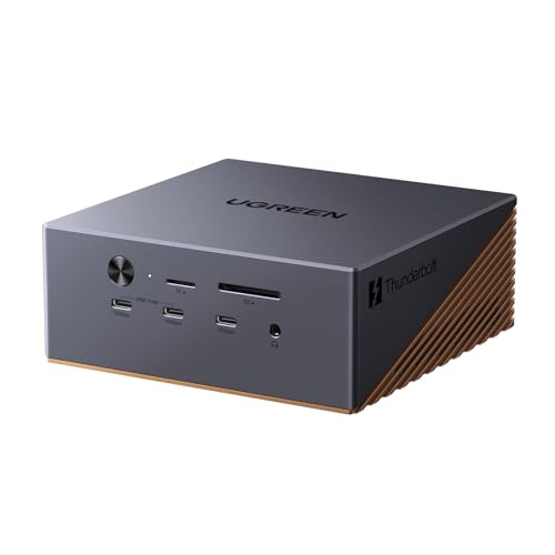 UGREEN Maxidok Thunderbolt 5 Docking Station, 17-in-1 mit 120Gbps Datentransfer, 8TB M.2 NVMe SSD, Single 8K/Dual 6K@60Hz, 140W Aufladen, 2.5GbE, aktives Kühlsystem für TBT5/4-Laptops