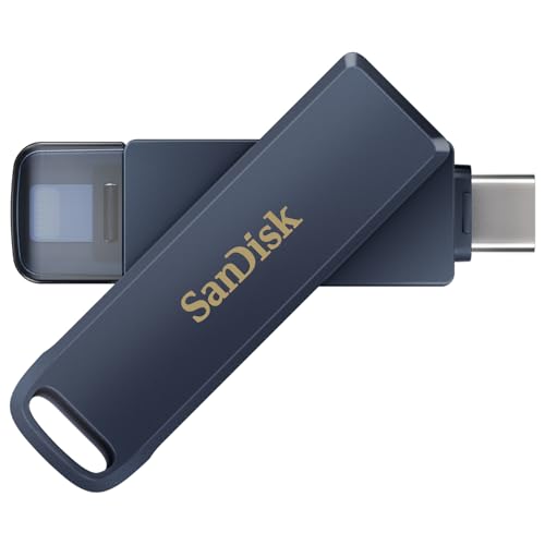 SanDisk Phone Drive, Flash-Laufwerk 2-in-1, iPhone Speicher 128GB, Metallic Sky (Automatisches Backup, Lightning und USB Type-C Anschluss, Passwortschutz, Verschlüsselung)