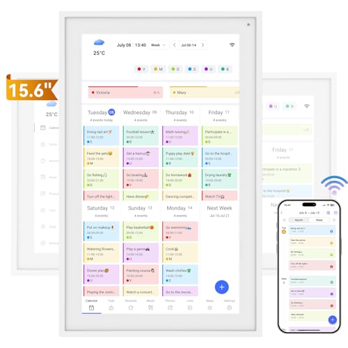 TABWEE P15 WIFI Digitaler Kalender, 15.6'' Touchscreen Wandkalender, Familien- und Essensplaner, Demenz Uhr für Senioren, digitaler Bilderrahmen mit Wetteranzeige und App-Synchronisation
