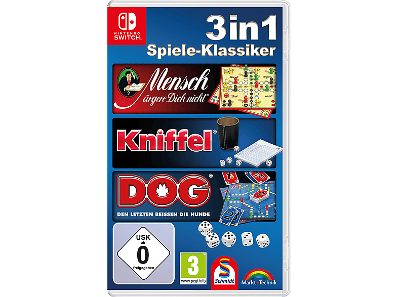 Schmidt Spiele Kollektion Volume 1, 3in1 Spieleklassiker für Nintendo Switch - Mensch ärgere Dich nicht, Kniffel & DOG, verschiedene Spielmodi und anpassbare Regeln