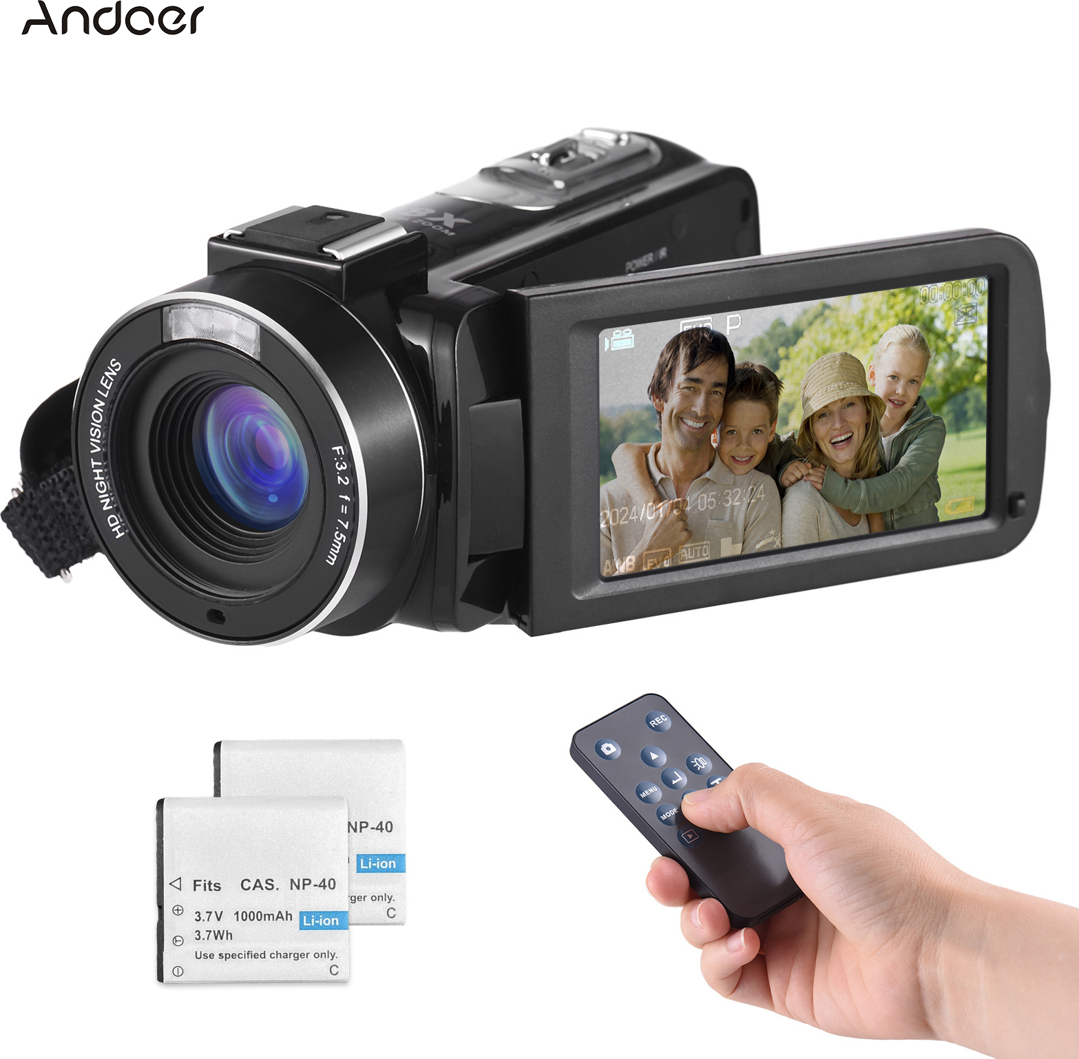 KKmoon Digitale Videokamera Camcorder DV-Kamera 1080P, 30 MP, 18-facher Digitalzoom, 3,0 Zoll IPS-Bildschirm, IR-Nachtsicht, Verwacklungsschutz, 2 Batterien, Fernbedienung, Tragetasche