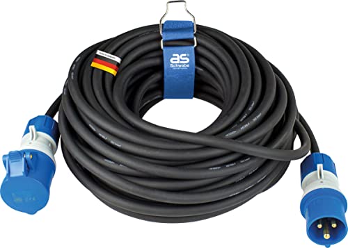 as - Schwabe CEE Camping -Verlängerungsleitung 25m mit neuer powerlight Spannungsanzeige, CEE-Stecker & -Kupplung, 3-polig, 230 V /16 A, Outdoor IP44 Spritzwasserschutz, Schwarz I 61409