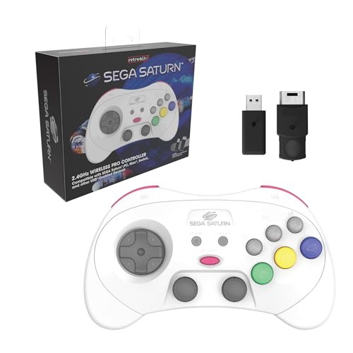 retro-bit SEGA Saturn PRO Controller - Wireless, Hall-Effekt-Analogsticks, 4 Schultertasten, USB-C, Weiss