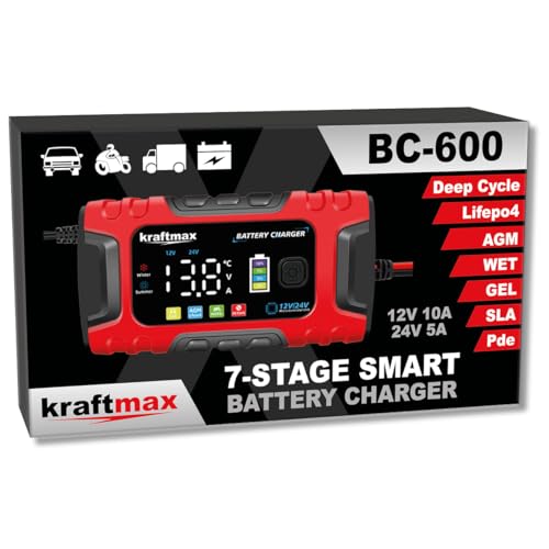 Kraftmax BC-600 Ladegerät 12V/24V, max. 10A für Blei-Säure und LiFePO4 Batterien