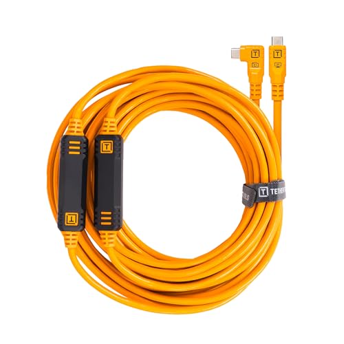 Tether Tools TetherPro USB-C auf USB-C, 9,4 m, gerade auf rechtwinkliges Kabel mit Dual-Inline-TetherBoosts, exklusiver Datenübertragung, Orange