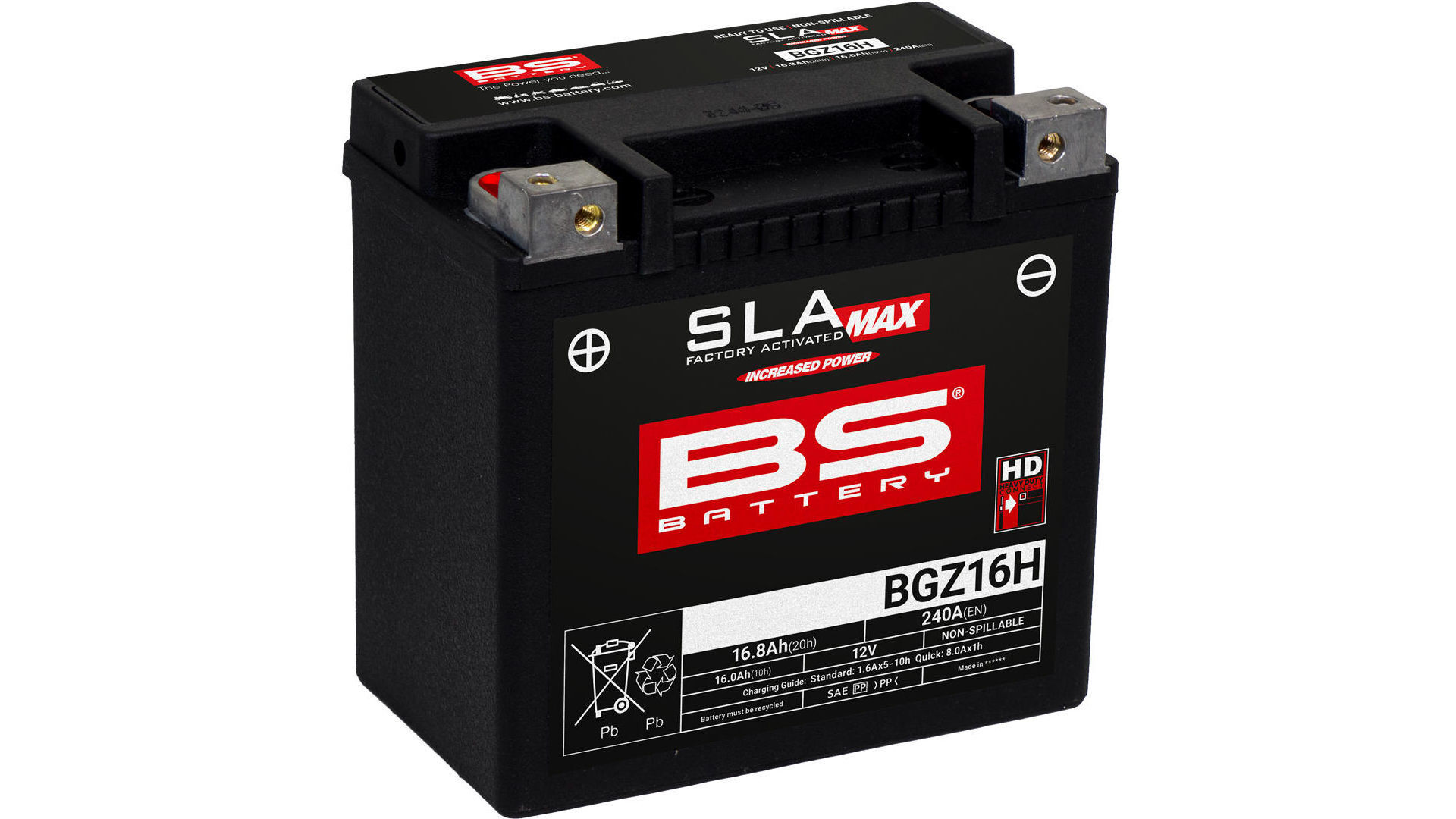 BS Battery BGZ16H, 12V 16,8Ah wartungsfreie AGM Batterie, werkseitig aktiviert, auslaufsicher, hohe Startleistung