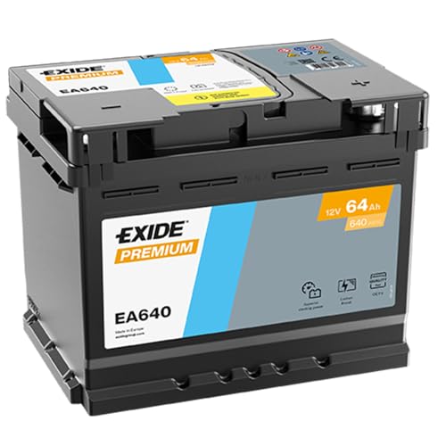 Exide EA640 Premium Carbon Boost, 12V 64Ah 640A Autobatterie, wartungsfrei, Maße 242x175x190 mm