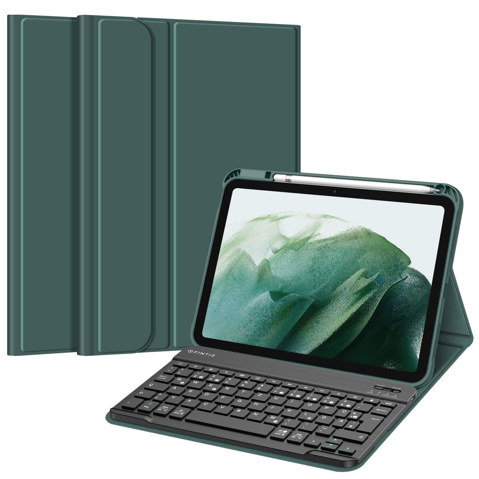 Fintie Tablet-Hülle für iPad 10. Gen 2022 (10.9 Zoll), mit TPU Rückschale, Pencil Halter und magnetisch Abnehmbarer Tastatur, QWERTZ Layout