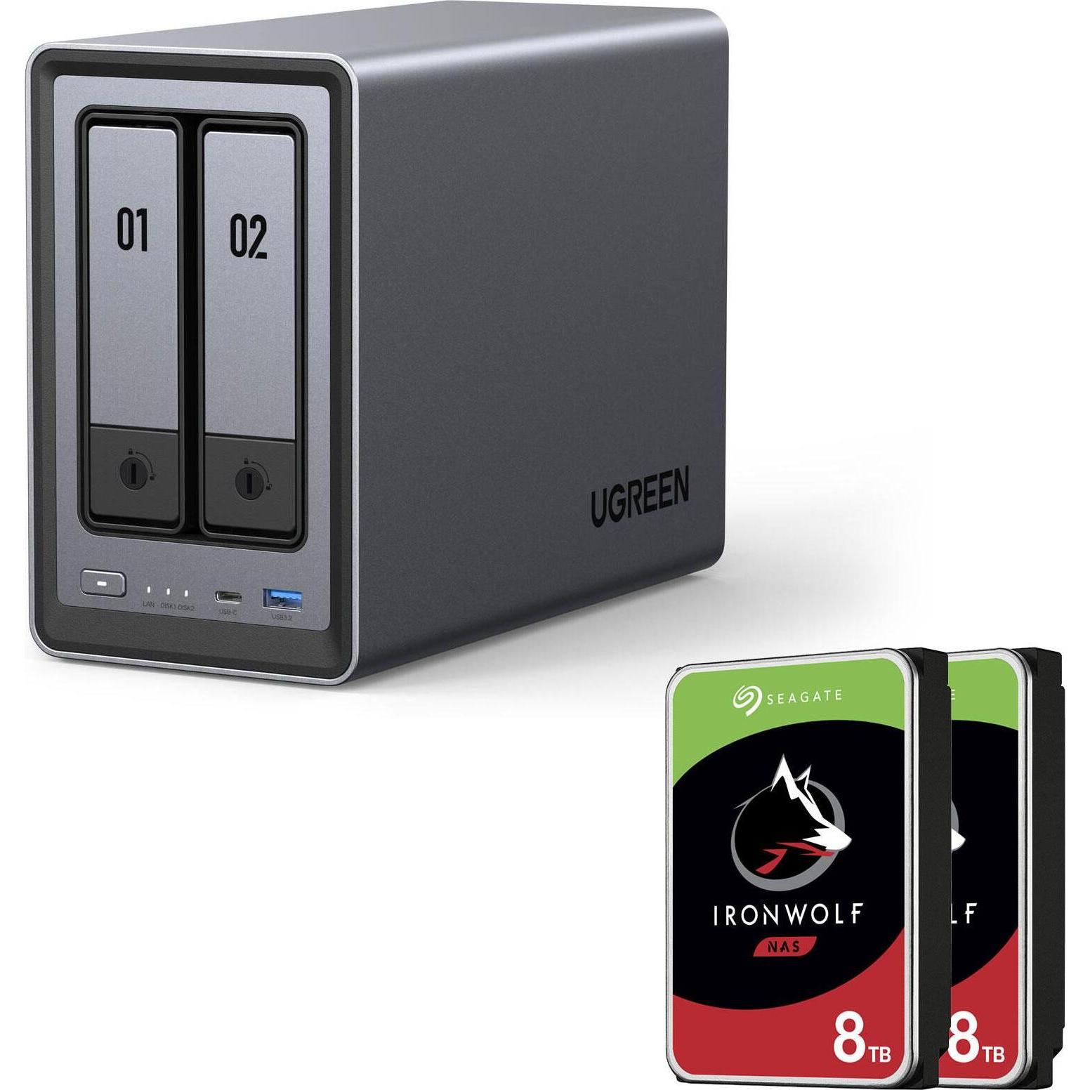 Ugreen NASync DXP2800, NAS System 2-Bay mit 16 TB SEAGATE Festplatten (2 x 8 TB) für Desktop-Datenspeicherung