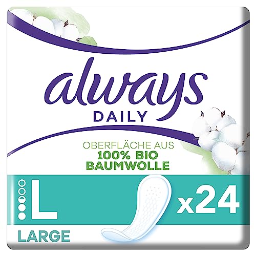 Always Cotton Protection Large 24 Slipeinlagen, Oberfläche aus 100 Prozent Bio-Baumwolle, Duft- und Farbstofffrei