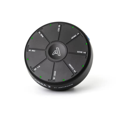 Artiphon Orba 2 portabler Synthesizer, Sampler, Looper & MIDI-Controller (8 Touchpads, Bewegungs- und Lagesensoren, Onboard-Looper, Neu: 2GB Sample-Engine, Quantisierungsfunktion, bis zu 128 Takte)