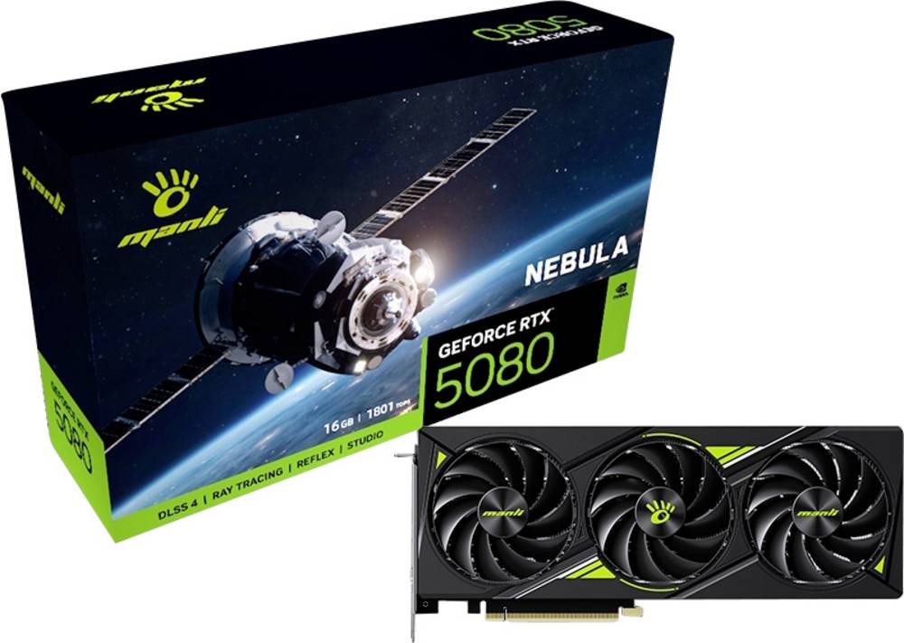 Manli Technology Grafikkarte Nvidia GeForce RTX 5080 Nebula, 16GB GDDR7, 256bit, 30Gbps, HDMI® und DisplayPort