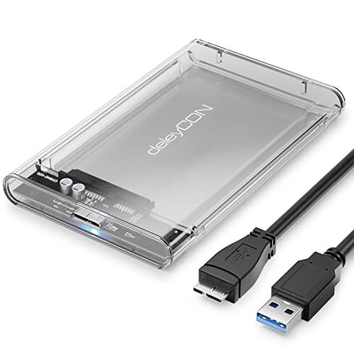 deleyCON SSD Festplattengehäuse USB 3.1 Gen. 1 für 2,5“ Zoll SATA 3 SSD / HDD UASP [Transparent]
