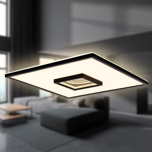 BRILONER LED Deckenlampe mit Infinity Spiegel, 3D Tunneleffekt, einzeln schaltbare Lichtflächen, warmweißes Licht, 42x42x4 cm, Schwarz