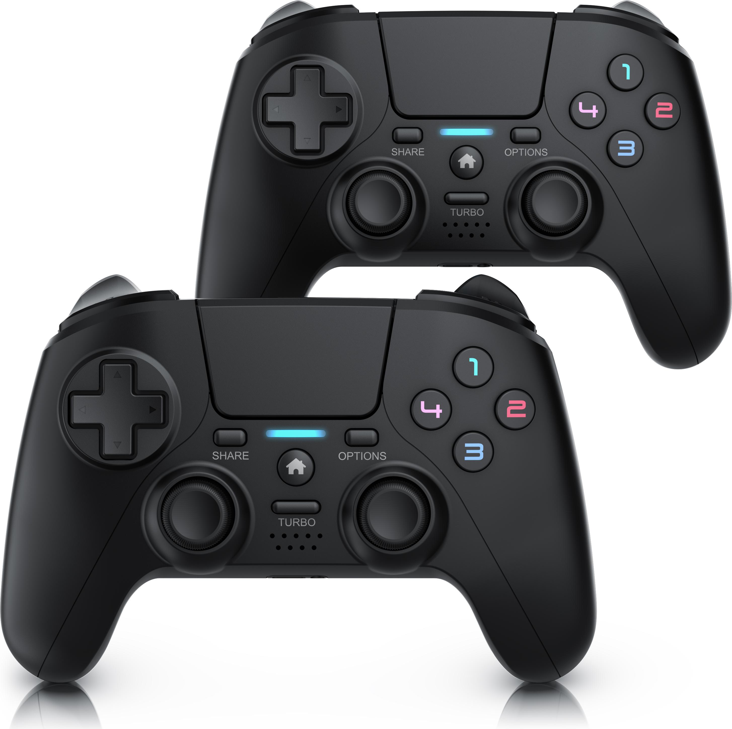 CSL 2x Gamepad Controller, kabellos für PS4 & PC, 2er Set, Dual Vibration, Touchpad, Lautsprecher, wiederaufladbar