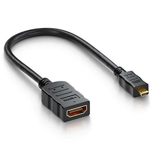 deleyCON Micro HDMI Adapter Kabel, Portsaver von Micro HDMI Stecker auf HDMI Buchse, 4K UHD 2160p & Full HD 1080p, Schwarz