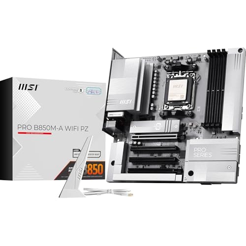 MSI PRO B850M-A WiFi PZ Mainboard, mATX, unterstützt AMD Ryzen 9000/8000/7000, DDR5 bis 8200+ MT/s, PCIe 5.0, M.2 Gen5, Wi-Fi 7, 5G LAN