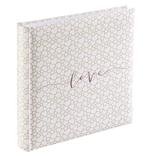 Hama Fotoalbum Jumbo 30x30 cm (Fotobuch mit 80 weißen Seiten, Hochzeitsalbum für 320 Fotos im Format 10x15 cm zum Selbstgestalten und Einkleben, Album mit Herz Motiv) beige
