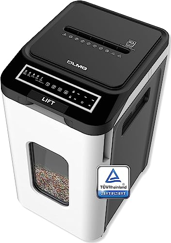 LMG AUTO350P5 Aktenvernichter mit Partikelschnitt P-5, 2 x 12 mm, für bis zu 350 Blatt, weiß, geräuscharm, mit PIN-Sperre und Rollen