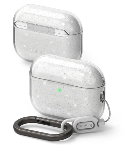 Ringke Air für AirPods Pro 3, Glitzer Funkeln Bling, stoßfest und kratzfest, klare weiche flexible Schutzhülle mit Karabiner - Glitter Clear