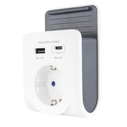 REV USB Ladegerät - Steckdosenadapter mit Ablageschale, USB (Typ A & C), 230V Steckdose, weiß